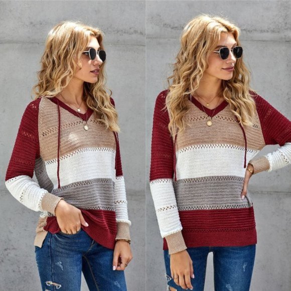 COLOR BLOCK KNIT HOODIE - Picture 2 of 2